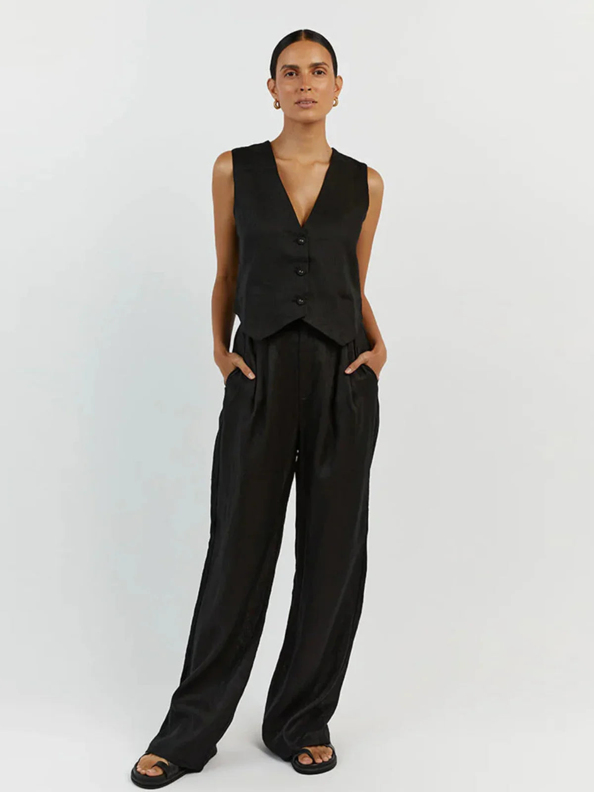Casual Style Linen Vest & Trousers Set