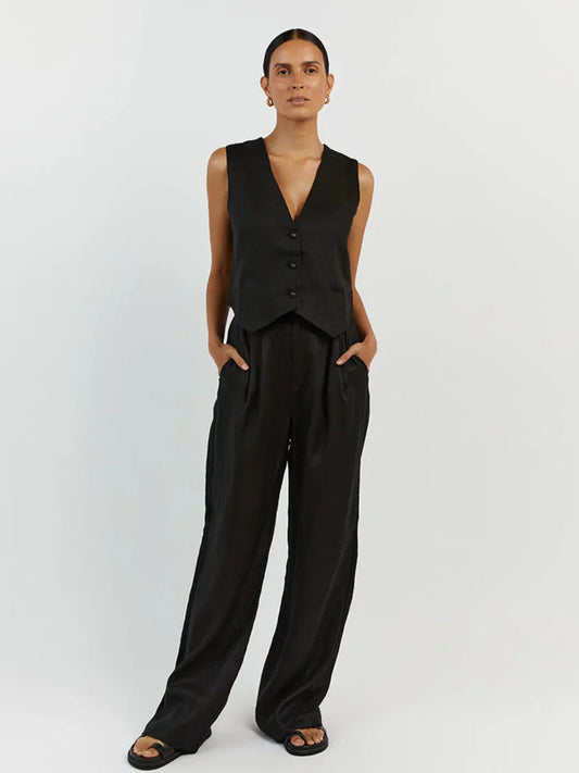 Casual Style Linen Vest & Trousers Set
