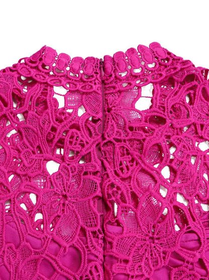 Lace Trim Hollow Short Sleeve Bandage High Waist Wide Leg Jumpsuits