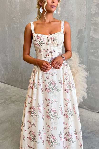Sleeveless High Waist Floral Print Swing Maxi Dress