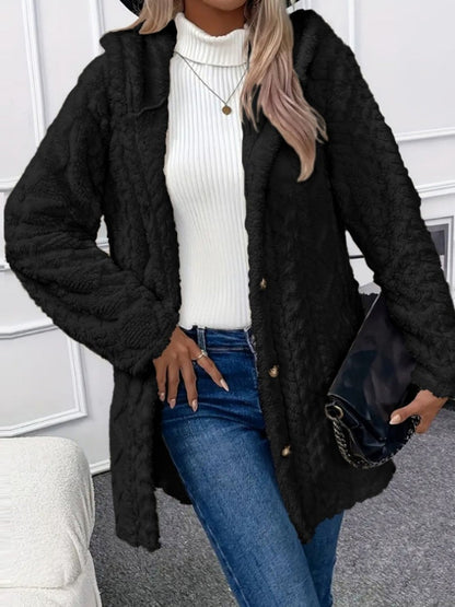 Hooded Solid Color Cardigan Button Long Sleeve Casual 3D Pattern Jackets