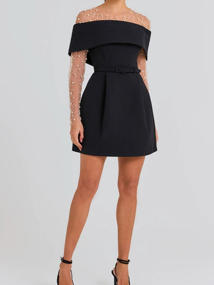 Off Shoulder Belts Formal Dress White Black Mini&Short Dresses