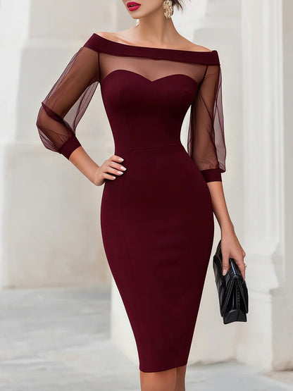 Off-shoulder Mesh Perspective Hip-hugging Mini&Short Dresses