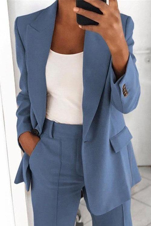 Margovil Lapel One Button Solid Office Blazer