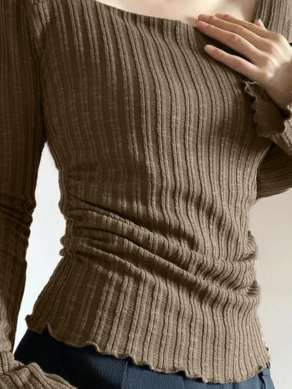 Square Neck Flare Sleeve Slim Knit