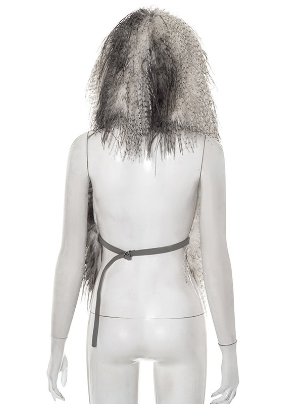 Faux Fur Backless Hooded Top With Fringe Hem For Women 2026