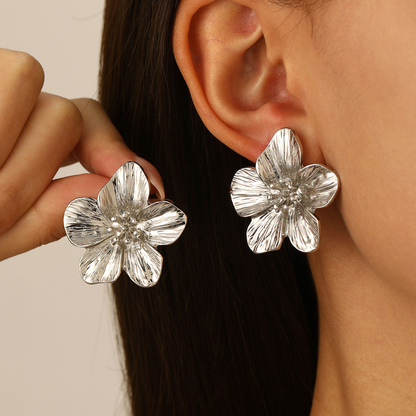 Margovil Vintage Delicate Large Flower Metal Stud Earrings