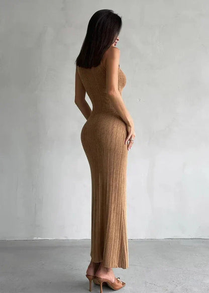 Mock Neck Rib Knit Sleeveless Bodycon Maxi Dress