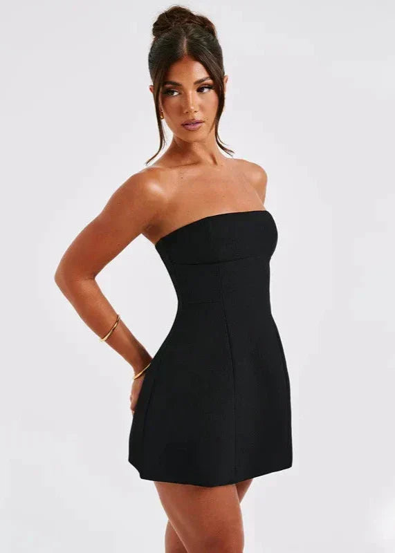 Strapless Princess Seam Pocket A Line Mini Dress