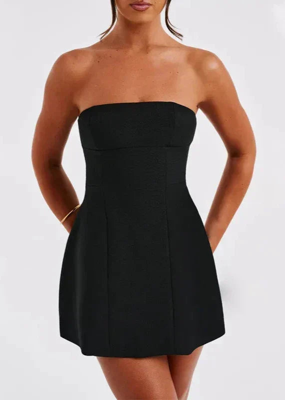 Strapless Princess Seam Pocket A Line Mini Dress
