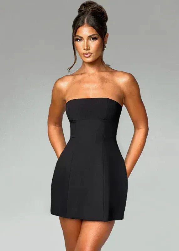 Strapless Princess Seam Pocket A Line Mini Dress