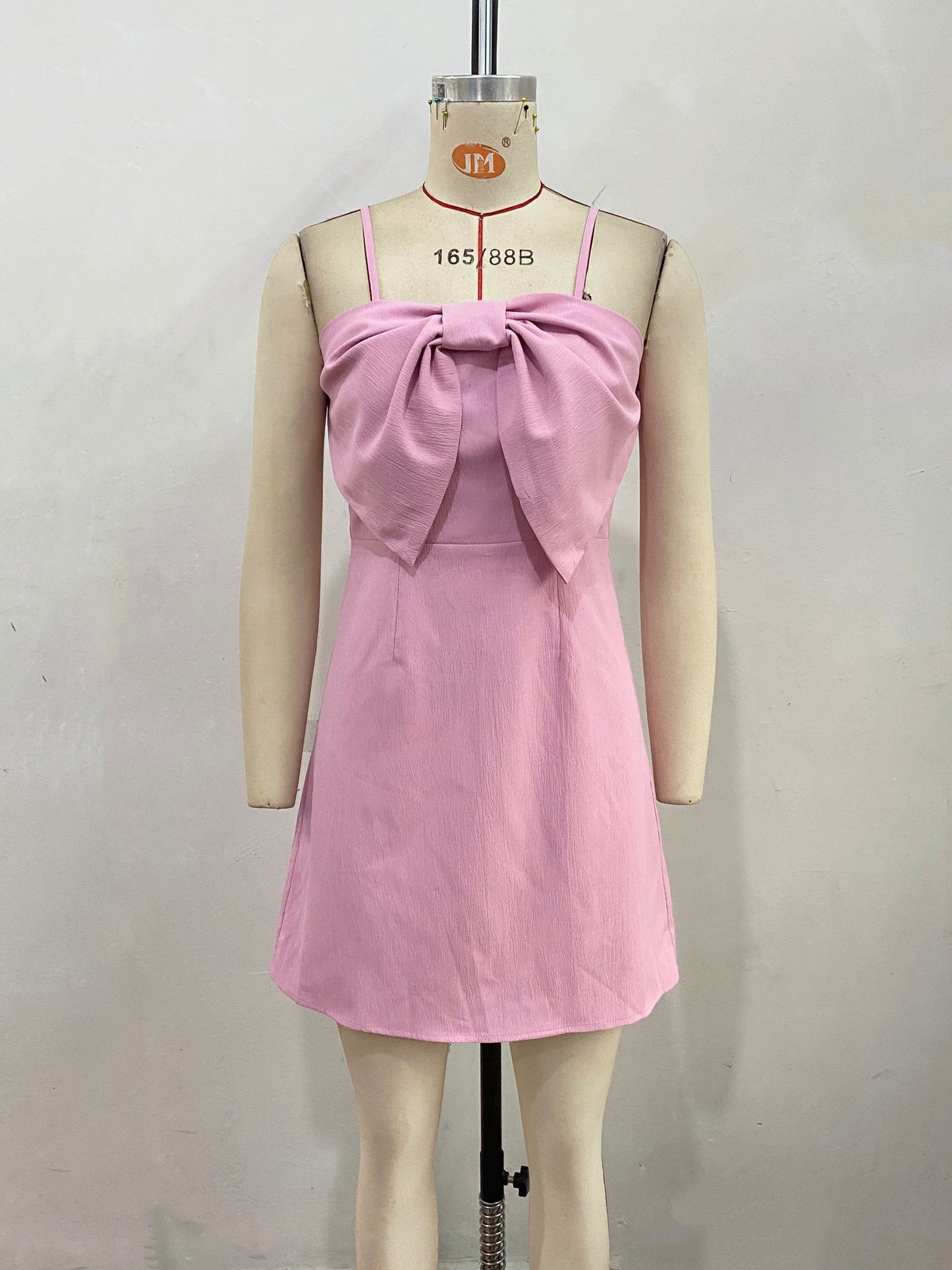Mini Dresses Pink Sleeveless Bows Short Dress
