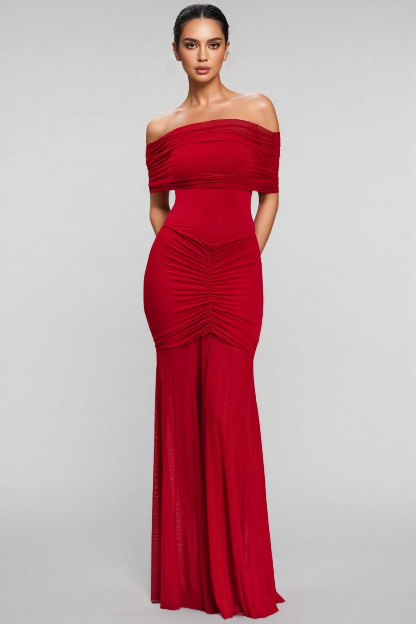 Silvia Strapless Mesh-Panelled Maxi Dress