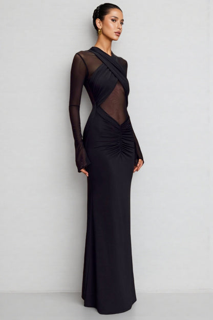 Odette Mesh Long Sleeve Maxi Dress