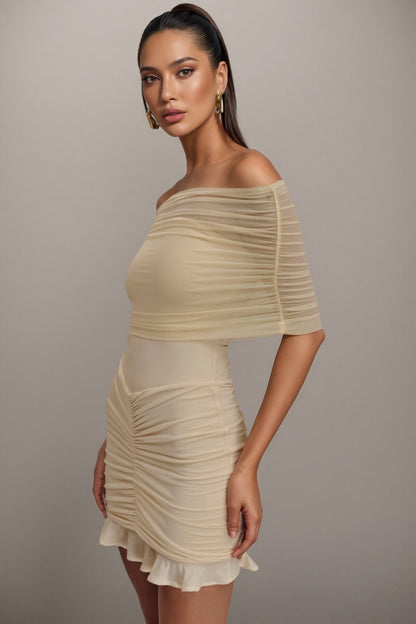 Briadk Slinky Mesh Off Shoulder Mini Dress