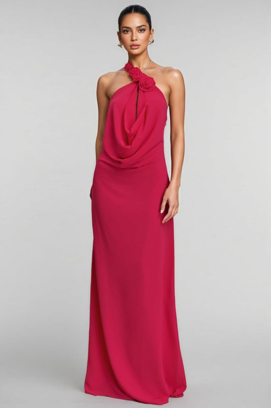 Penel Cowl Neck 3D Flower Maxi Dress