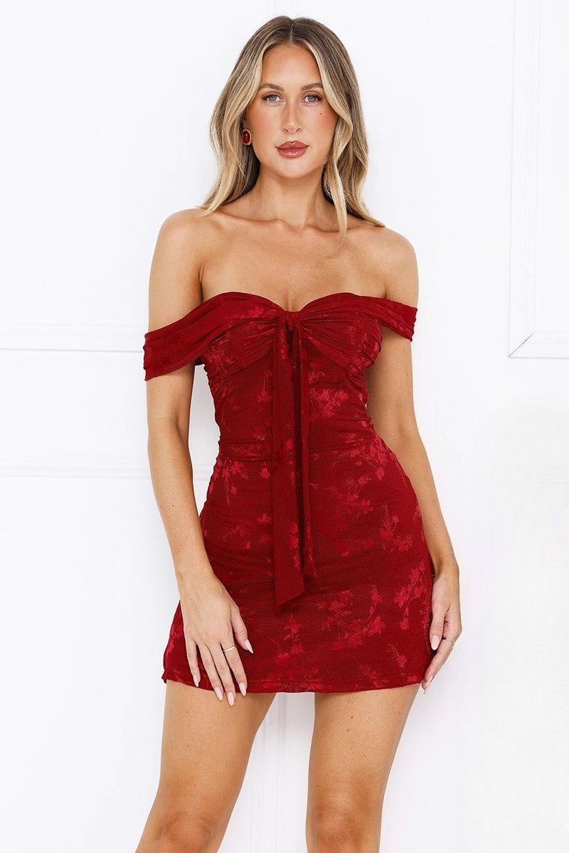 Jacquard Mesh Strapless Party Dress