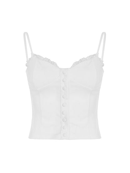 Lace Paneled Breast-Shaped Buttons Tank Top