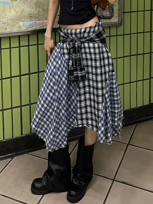 Checkered Patchwork Maxi Skirt