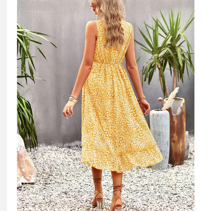 Floral Print V-Neck Sleeveless Maxi Dress in Various Colors