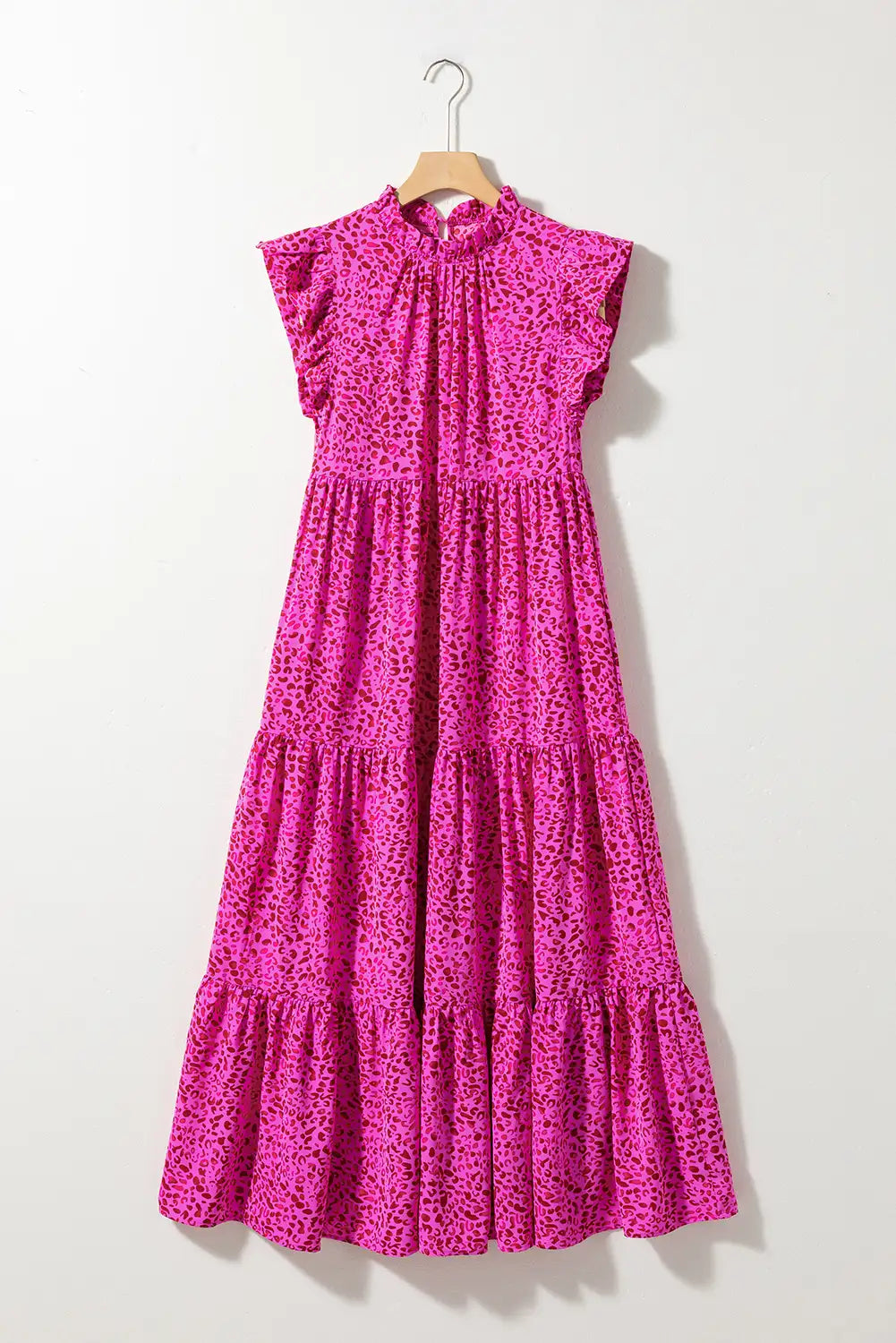 rose red leopard ruffle maxi dress