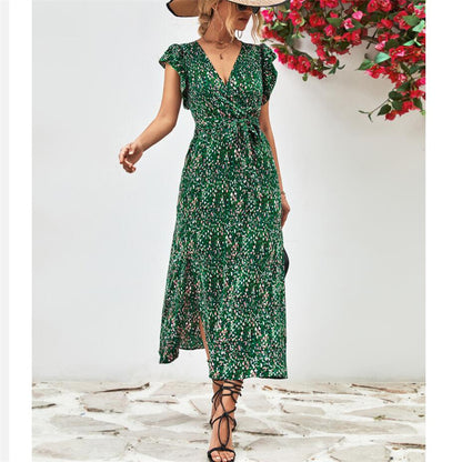 Stylish V-Neck Split Print Maxi Dress Available in Colors