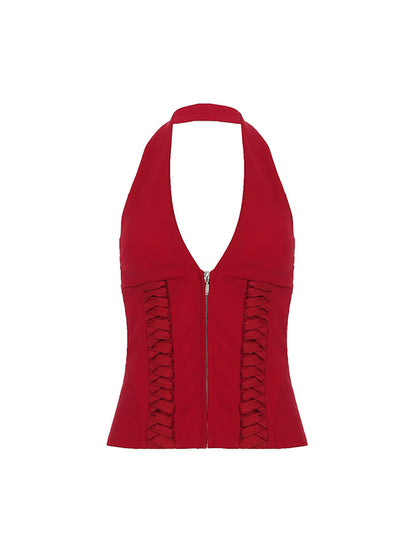 French Neck Tie Halter Vest