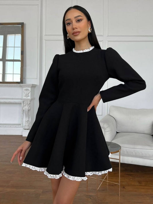 Tossy Black Lace Mini Dress – High Waist Vintage Party Gown 2024