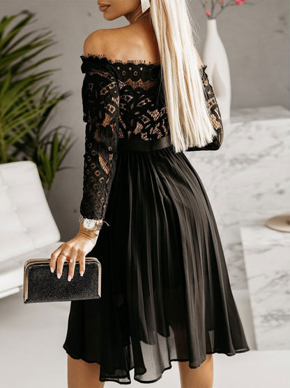 Party Dresses Black Long Sleeves Lace Midi Dress