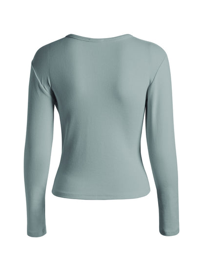 Cutout Irregular Neckline Long Sleeve Tee