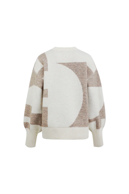 Maison Geometric Knit Sweater | V-Neck | Balloon Sleeve