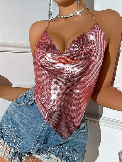 Draped Collar Metal Sheet Hollow Thin Strap Camisoles