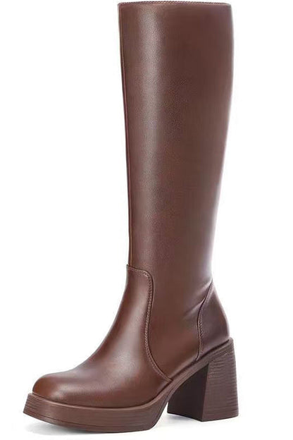 Margovil Square Toe Chunky Block Side Zipper High Boots