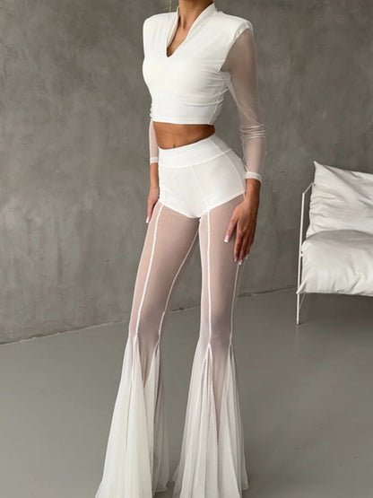 Mesh Stretch Bell-bottoms INS Loose Pants
