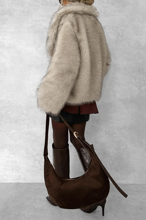 Margovil Collared Open Front Winter Faux Fur Coat