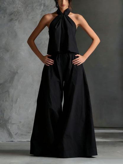 Loose Sleeveless Top And High-waisted Wide-leg Pants Two-piece Set