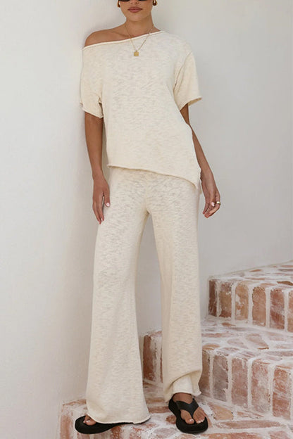 Elastic Waist Wide Leg Knit Pants
