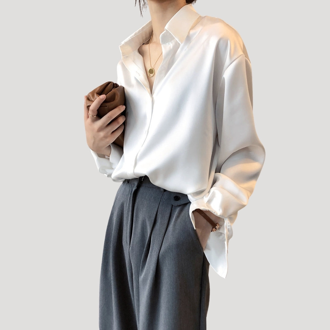 | Satin Long Sleeve Button Up Blouse
