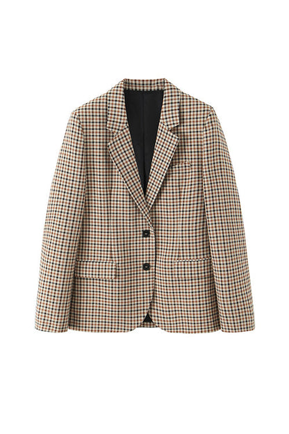 Margovil Notch Lapel Single Breasted Plaid Blazer