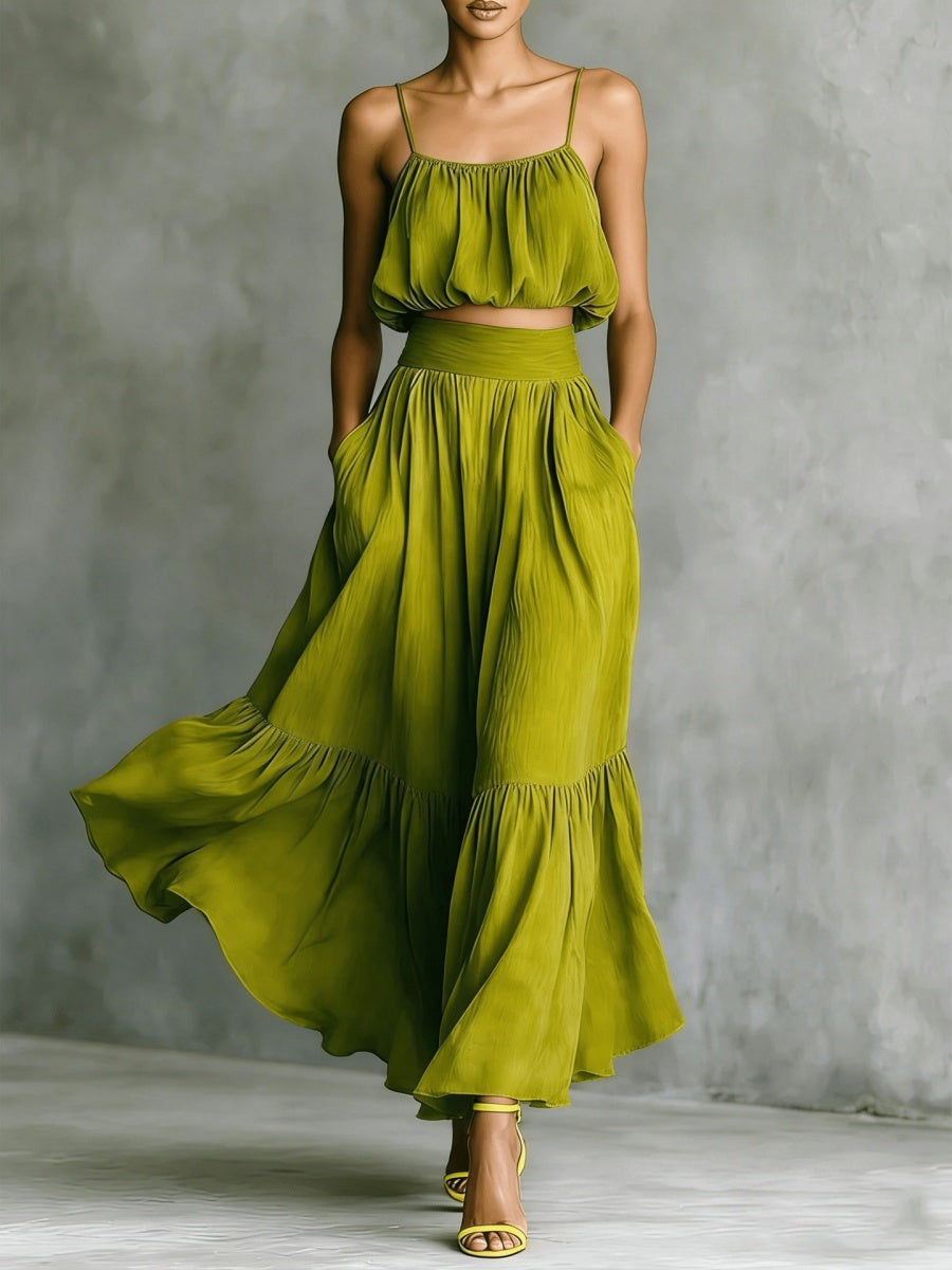Strapless Loose Cropped High-waisted Midi Skirt Set 2-piece Sets