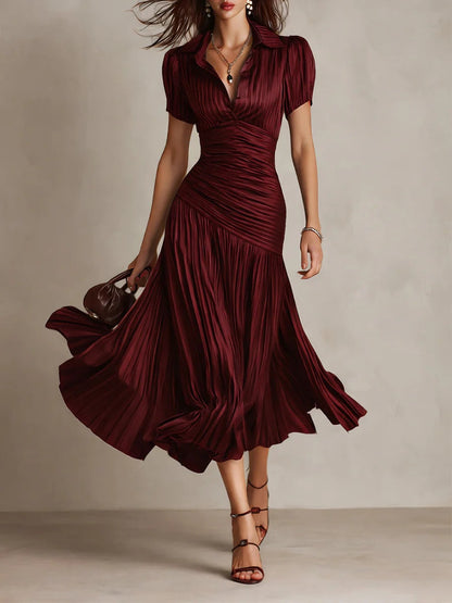 Stripes Satin Splicing Big Swing Temperament Maxi Dresses