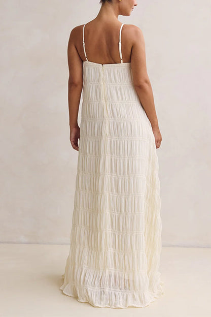Adjustable Strap Crinkled Loose Fit Maxi Dress
