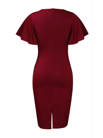 Commuting Lotus Leaf Sleeves Buttons Solid Color Mini&Short Dresses