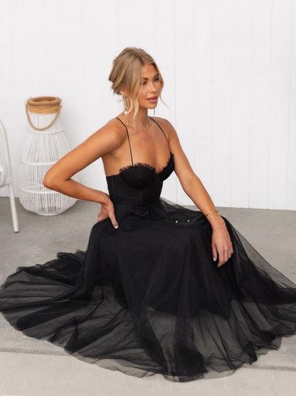 Mesh Lace Up Fishbone Camisoles Midi Dresses