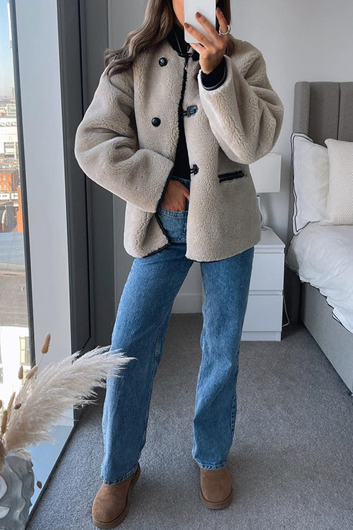 Margovil Button Down Pocketed Faux Fur Fleece Coat
