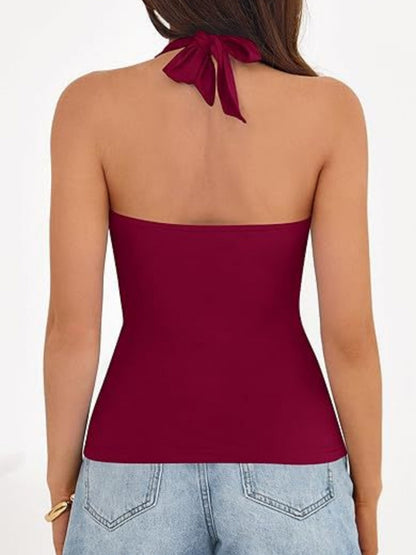 V-neck Halter Sleeveless Cross Metal Decoration Backless Jacket Camisoles Tank Tops