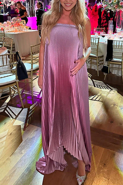 Margovil Strapless Tube Gradient Ombre Satin Maxi Party Dress