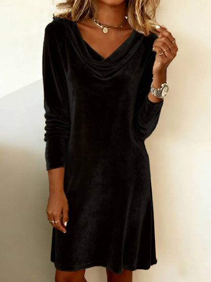 Velvet Swing Collar Long Sleeve Mini&Short Dresses