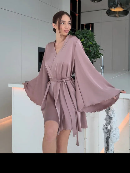 V-neck Thin Strap Nightgown Lazy Style Parties Mini&Short Dresses