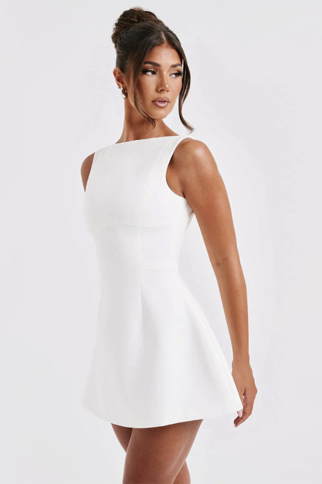 Boat Neck Sleeveless Fit-and-Flare Mini Dress